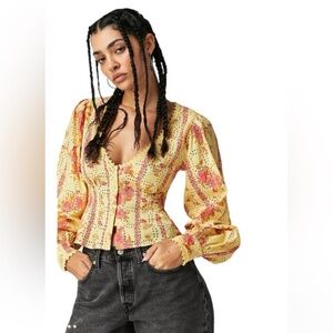 NWTs  FREE PEOPLE Blossom Eyelet Top Blouse in Summer Lemonade Combo